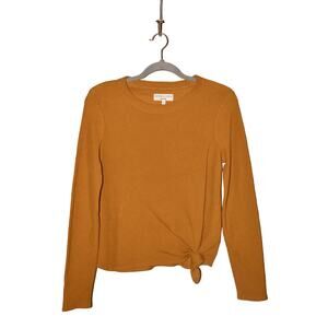 TEXTURE & THREAD NEW $40 Long Sleeve Jacquard‎ Knot Front Top Gold Small